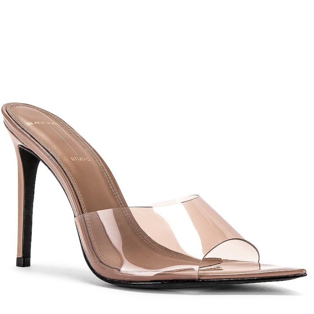 NEW BLACK SUEDE STUDIO Bella Mule Sandal in Truffle HEELS CLEAR PINK OPEN TOE